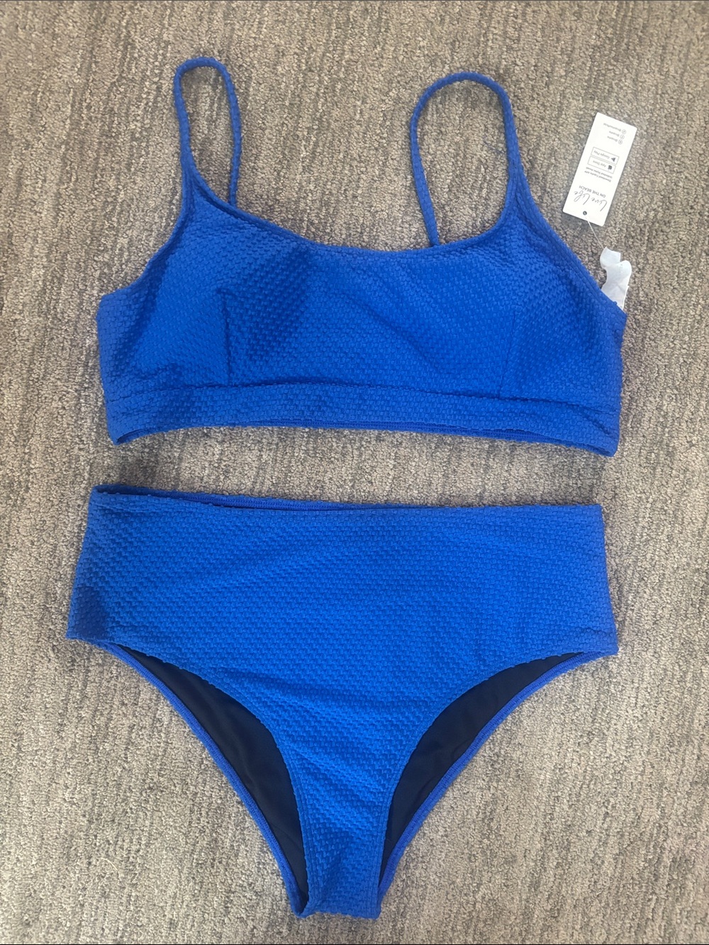 Cupshe Royal Blue Textured High-Waist Bikini Set